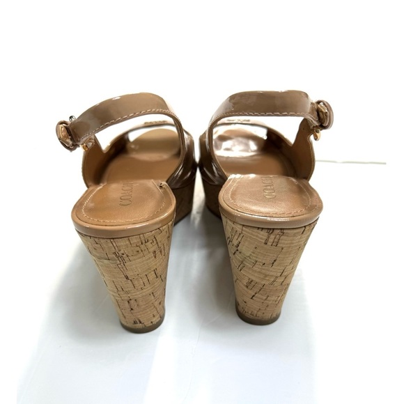 Coach Ferry Cork Wedge Patent Leather Peep toe Slingback Sandals Camel S… - Picture 9 of 11